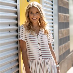 Ivory and Mauve Buttoned Baby Doll V-Neck